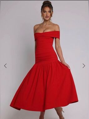 Babyboo Off-Shoulder Red Midi-maxi Dress